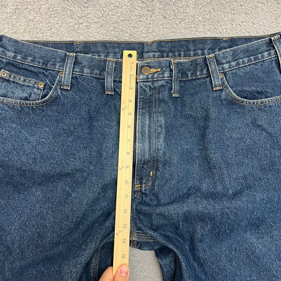 Carhartt Jeans Mens 46x30 Relaxed Fit B460-DVB Blue Denim Work Straight Mid Wash - Picture 7 of 10